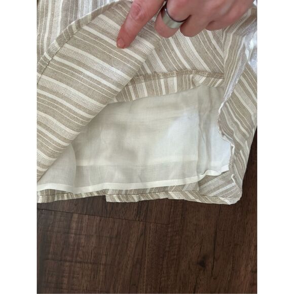 ALTAR'D STATE White Tan Stripe Ruffle Button Mini Skirt, Size Large - Picture 5 of 9
